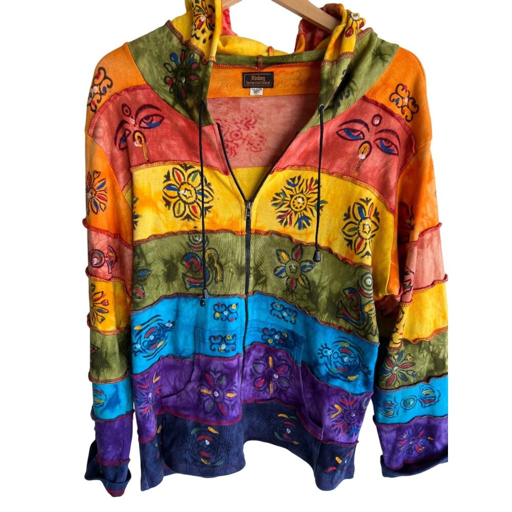 Women's size XL colorful hoodie stamped/painted